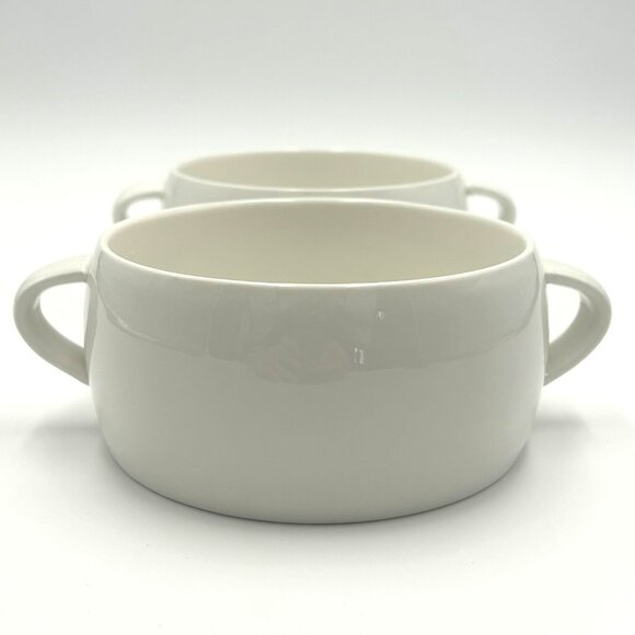CB2 White Ceramic Double-Handled Soup Bowls, Set of 2, Minimalist Organic Modern - Picture 1 of 10